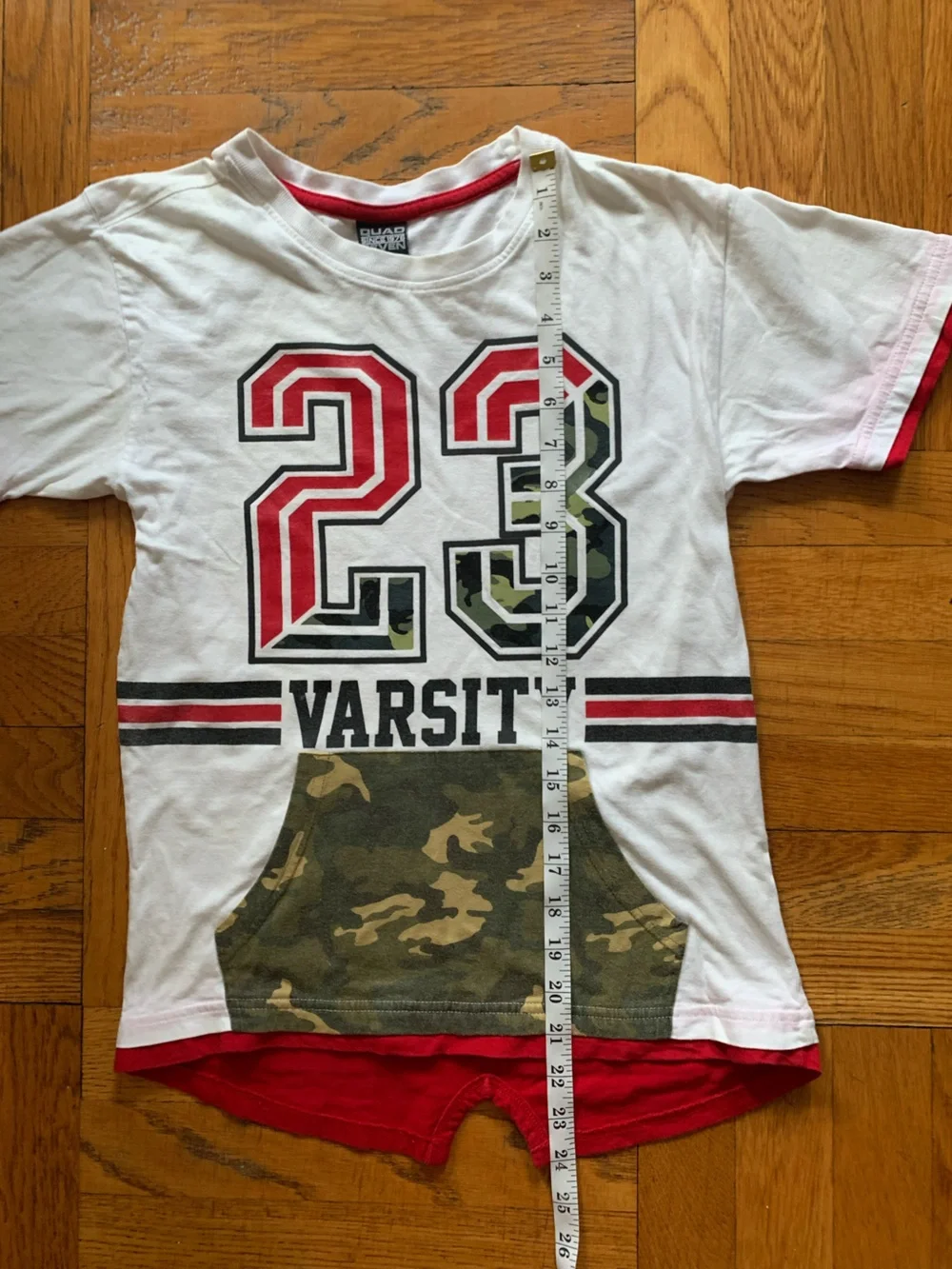 Quad Seven Varsity 23 Kids' Short Sleeve Tee - White with Red & Green Camo